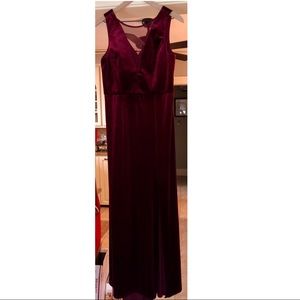 Nightway Plunging Illusion Gown Red Wine Size 14